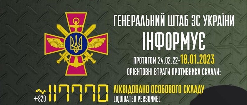 Загальні втрати ворога з 24.02.2022 по 18.01.2023
