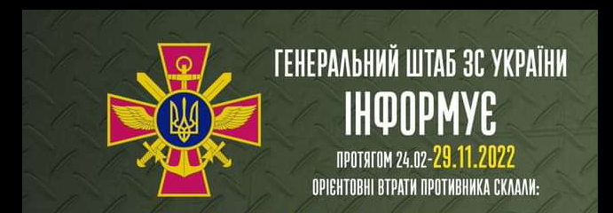 Загальні бойові втрати противника з 24.02 по 29.11