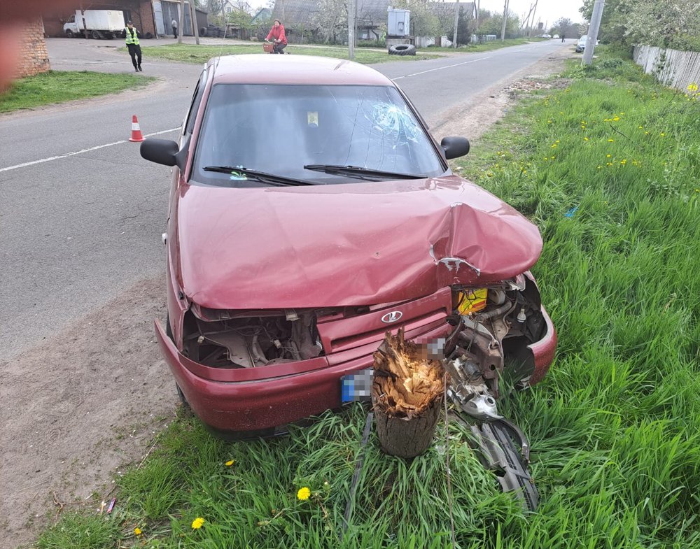 Поліцейські з’ясовують обставини ДТП у Бердичівському районі: ВАЗівка врізалася в дерев’яну опору