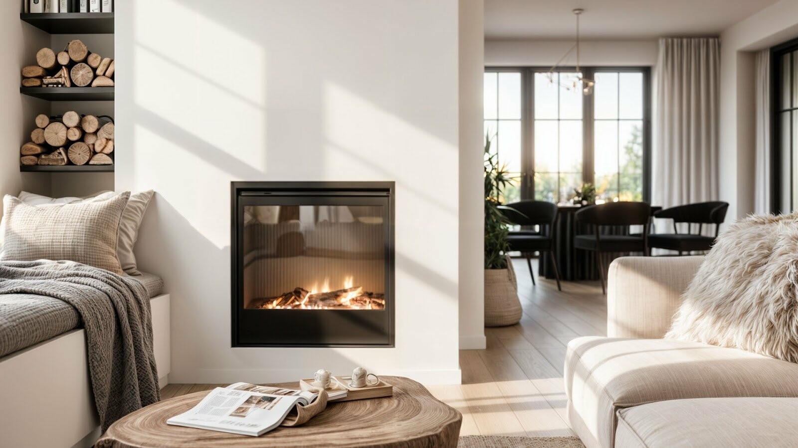 Камін у вітальні – сучасний дизайн, дров'яне опалення Камін у вітальні – сучасний дизайн, дров'яне опалення